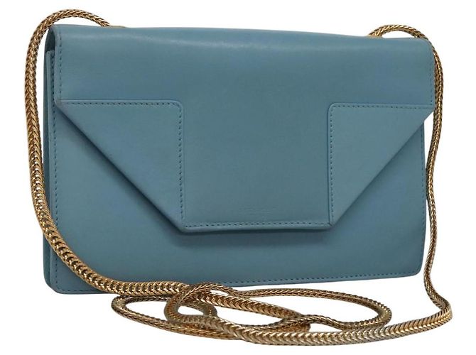 Bolsa de ombro com corrente Saint Laurent em couro azul e dourado Auth hk2168