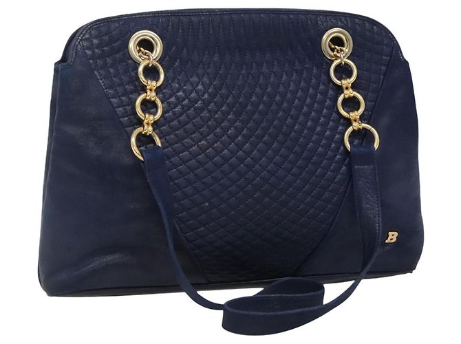 Borsa a Spalla BALLY in Pelle Blu Navy Oro Auth bs23323 D'oro