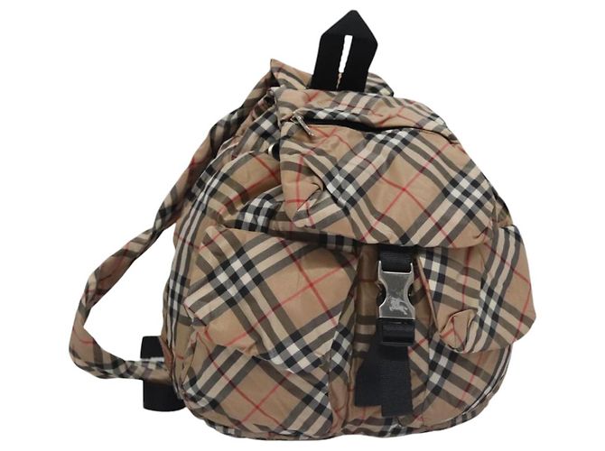 Mochila de nylon beige con estampado Nova Check de Burberry, etiqueta azul, plata auténtica am7971