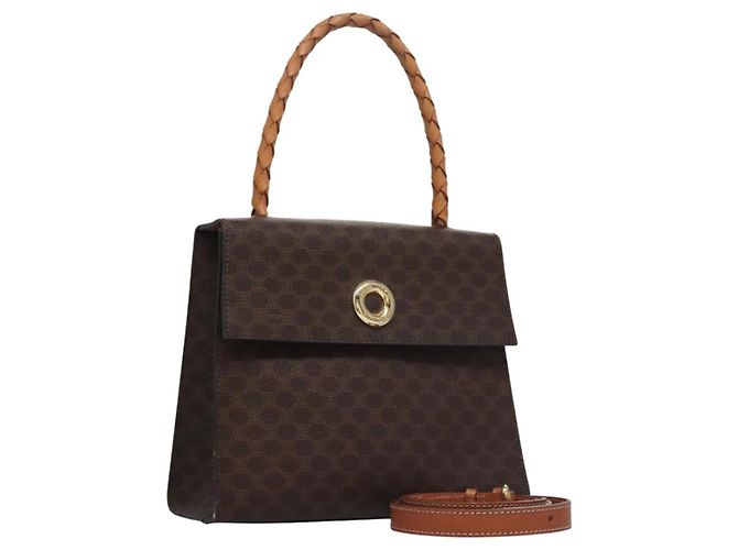 Céline Sac à main en toile Macadam CELINE en cuir PVC 2 voies marron Auth EC148