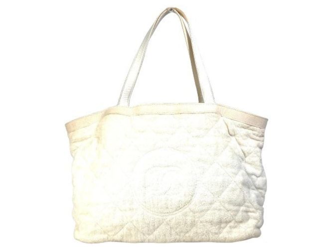 Bolso de playa Chanel en algodón y cuero blanco