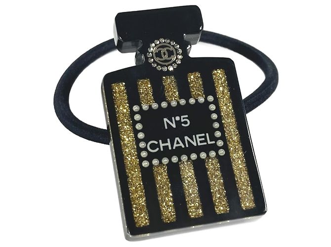 Design della bottiglia di profumo Chanel 17A Logo Elastico per capelli Nero D'oro