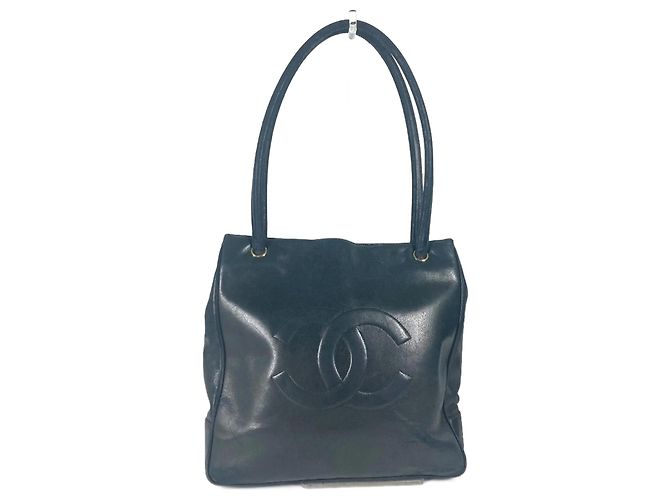 Timeless Chanel Vintage CC Coco Mark Shoulder Tote Bag Navy blue