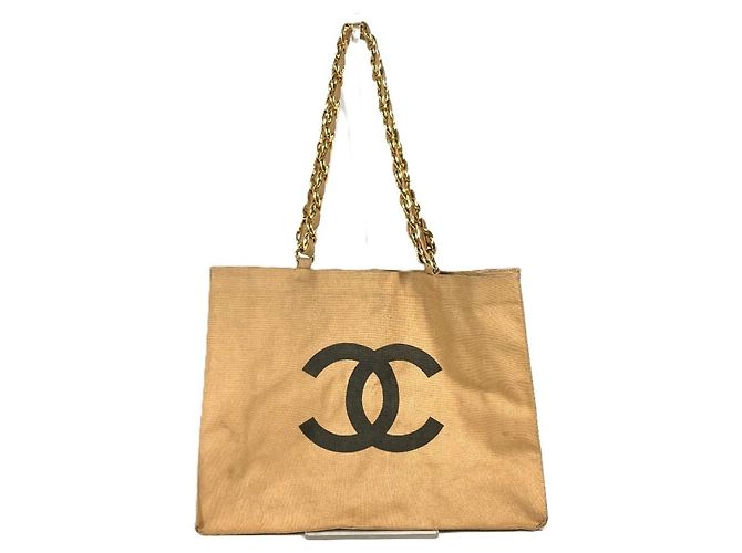 Chanel Vintage Canvas Shoulder Bag Black Beige