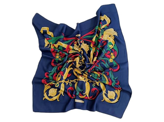 Vintage Hermès scarf 1970 Le Mors “a la Conétable” Blue Multiple colors Silk  ref.2105804