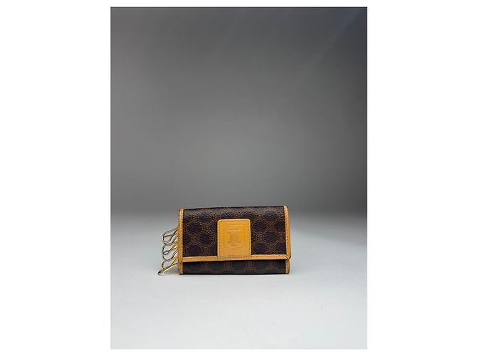 Céline Vintage Celine Paris Leather Monogram Key Holder Brown