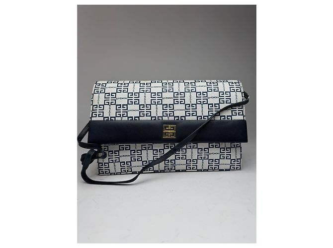 Sac en cuir vintage Givenchy 4G Monogramme blanc marine noir