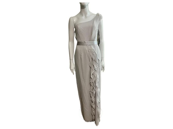 Vera Wang Einseitiges Abendkleid aus perlgrau Chiffon