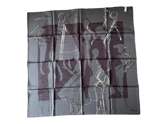 Dior Silk Scarf New Look Pattern 90x90 cm Black White Navy blue Dark green