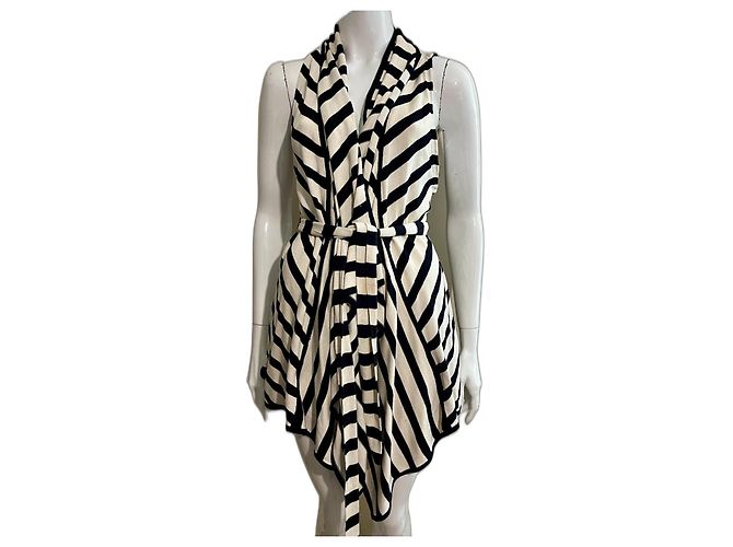 Diane Von Furstenberg Schwarzer und weißer Seidenstrick-Cardigan mit Gürtel DvF Lilo