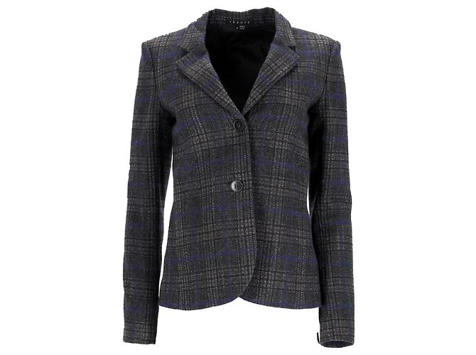 Einreiher Blazer aus grauer Wolle Theory Plaid