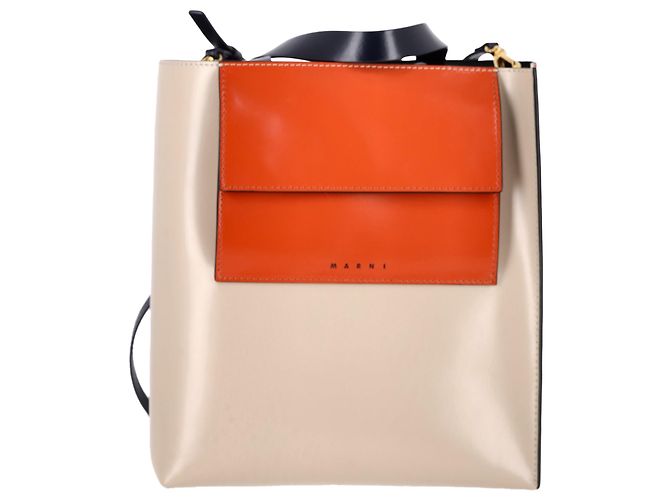 Marni Museo Small Tote Bag in Orange Leather