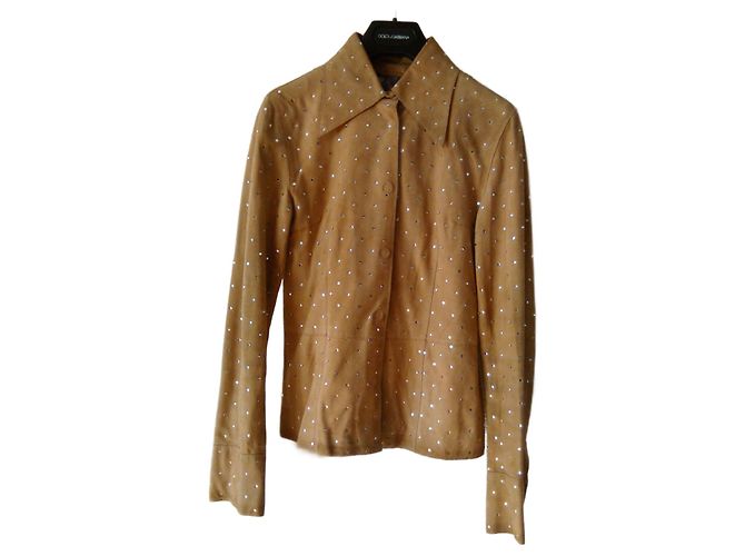DOLCE & GABBANA JAQUETA DE COURO SUEDE. Bege