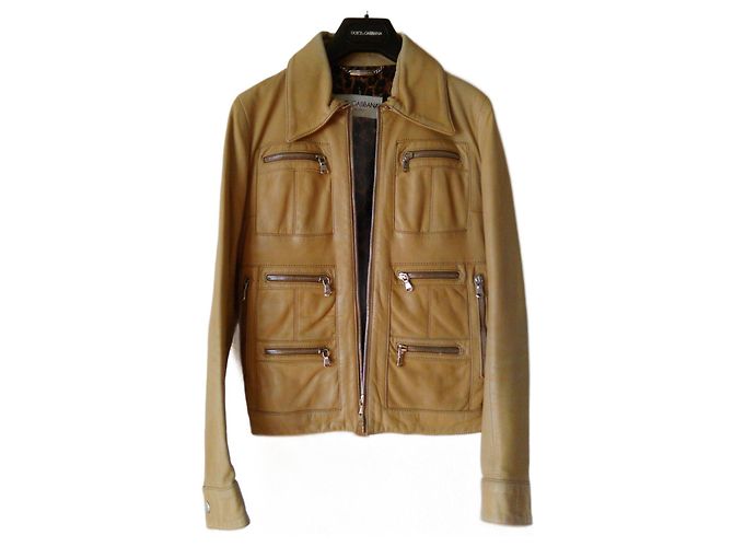 DOLCE & GABBANA LEDERJACKE MIT ABGENUTZTEM EFFEKT. Beige