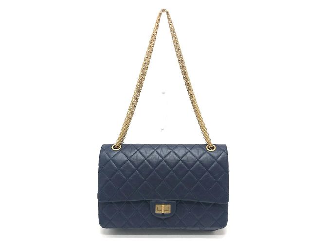 Timeless Borsa a Spalla Chanel Matelassé Double Flap 2.55 Blu navy