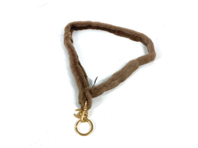 Chanel Fur CC Coco Mark Neck Strap Brown Golden 