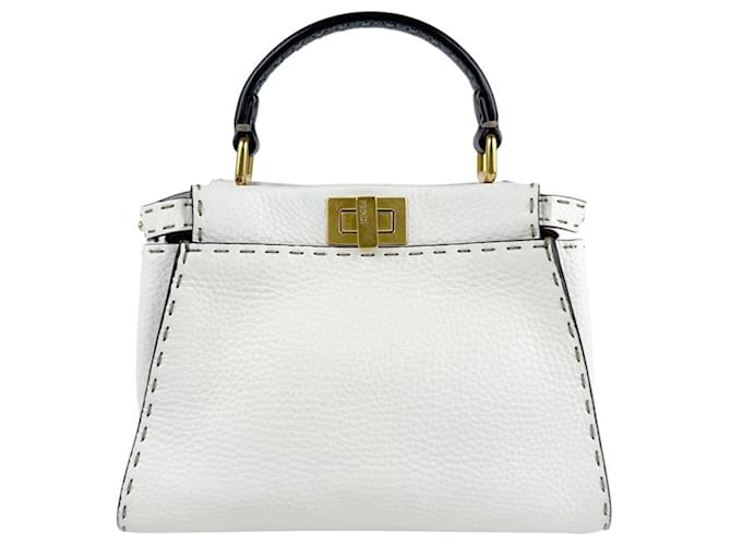 Fendi Peekaboo Mini Handbag White Navy blue Leather  ref.2106258
