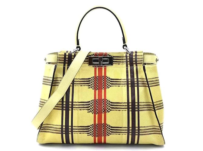 Fendi Peekaboo Handbag Brown Red Beige Leather  ref.2106644