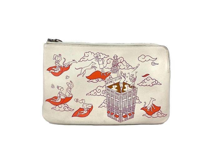 Hermès Clutch aus elfenbeinfarbenem Leder von Hermes Roh