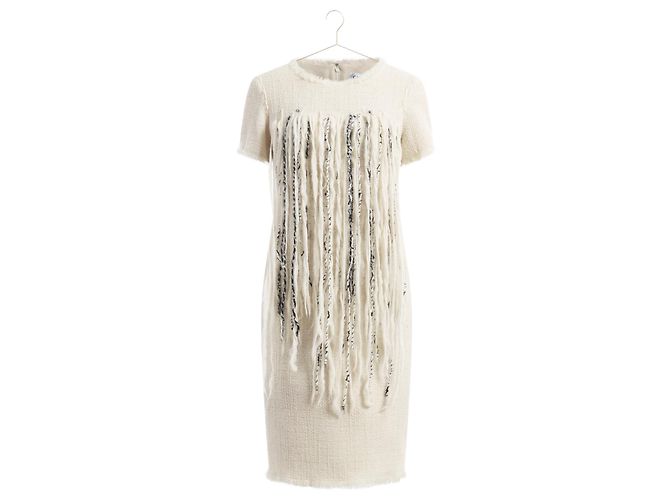 Ikonisches Fransen-Tweed-Kleid der Chanel Arctic Ice Kollektion 38 FR Roh