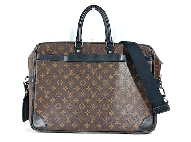Louis Vuitton Monogram Macassar Porte Document Voyage GM Bag Brown Black Cloth  ref.2107366