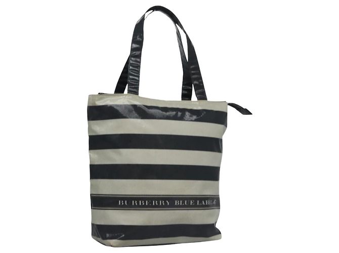 BURBERRY Blue Label Coated Canvas Black White Auth ti2895