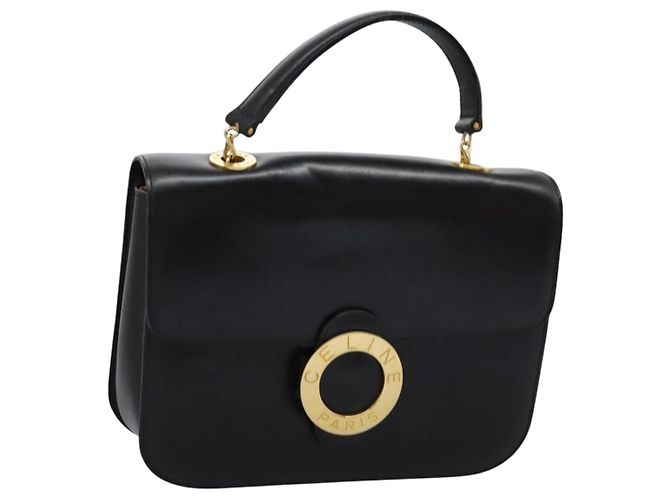 Céline CELINE Handtasche aus schwarzem Leder mit Gold Auth mr1085 Golden