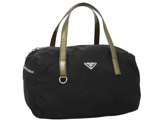 PRADA Hand Bag Nylon Black Silver Auth IN024 Silvery