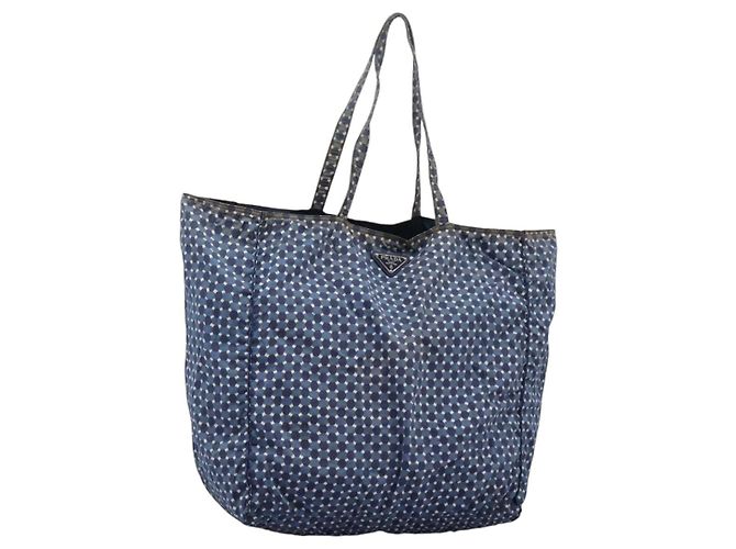 PRADA Nylon Tote Bag Blau Auth nb209