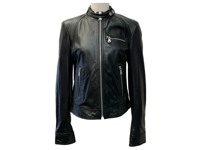 Schwarze Leder-Bikerjacke von Dolce & Gabbana