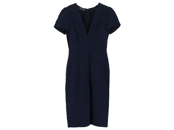 Abito midi con scollo a V Alexander Mcqueen in acetato blu navy