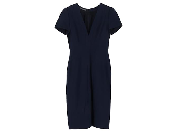  Alexander Mcqueen V-Neck Midi Dress in Navy Blue Acetate Cellulose fibre  ref.2108286