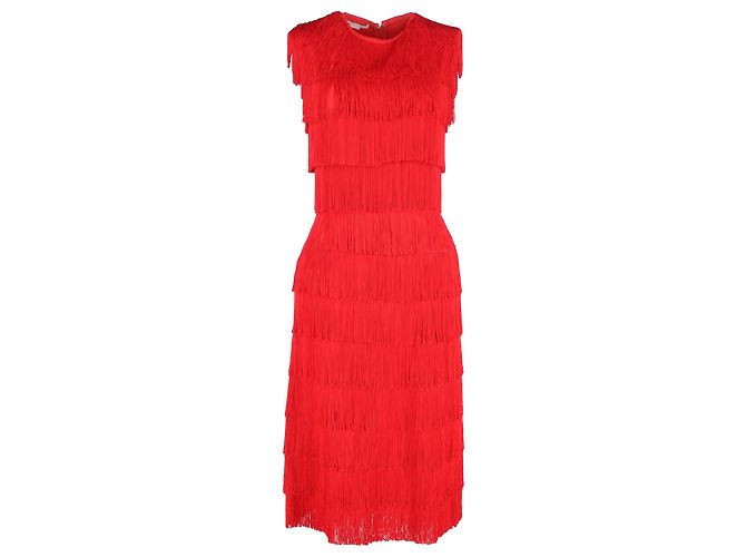 Stella Mc Cartney Vestido midi com franjas Emma Stella McCartney em poliéster vermelho