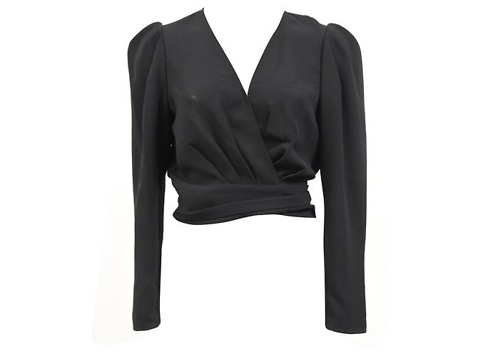 Ba&Sh Oxane Pleated Wrap Cropped Top in Black Polyester