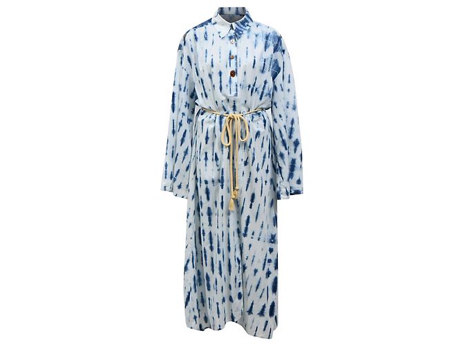 Abito maxi in cotone blu con cintura e tie-dye di Nanushka Blu chiaro