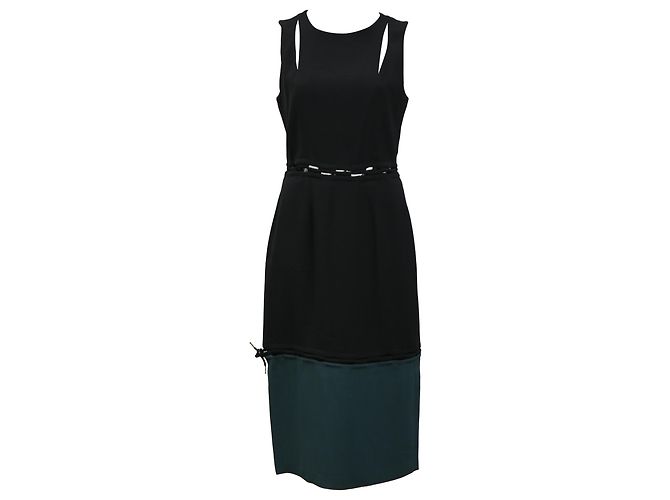 Abito midi senza maniche Kenzo in viscosa nera e verde Nero