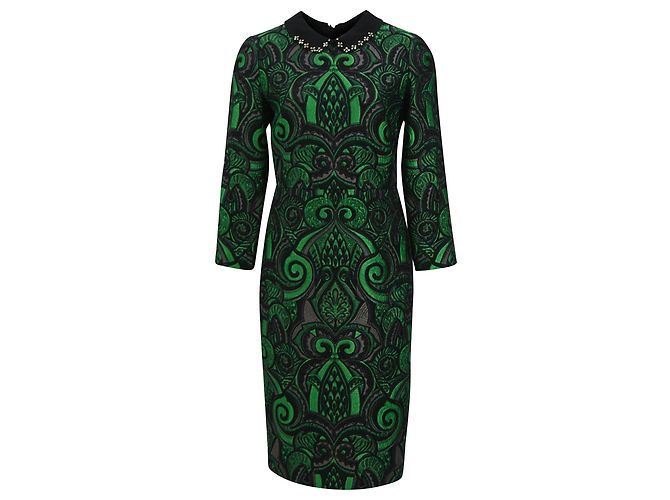 Autre Marque N 21 Brocade Midi Langarmkleid aus grünem Polyester