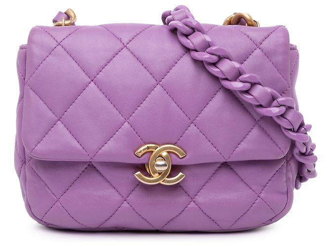Chanel Mini Bolsa de Couro de Corde Roxa com Corrente Candy Roxo