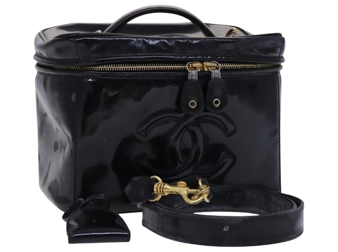 CHANEL Vanity Handtasche Lackleder 2way Schwarz Gold CC Auth MY059 Golden