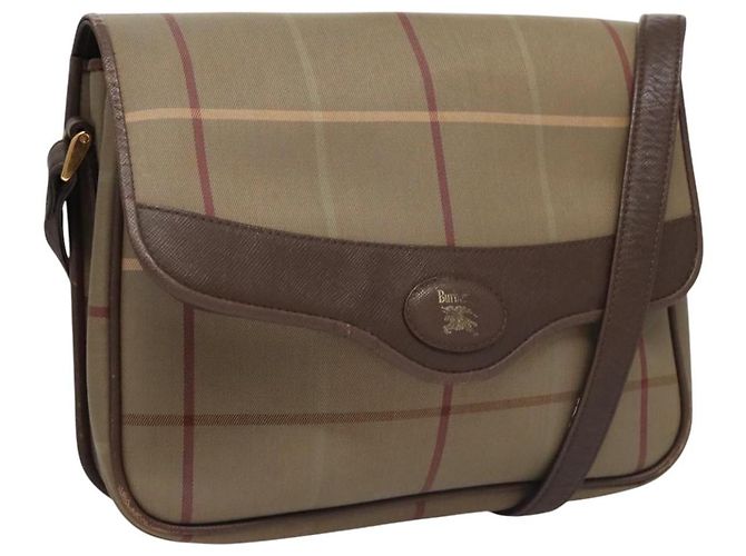 Autre Marque Bolsa de Ombro Burberrys Nova Check em Lona Bege Dourada Auth bs23438