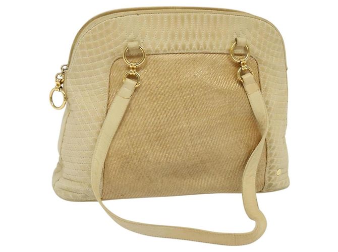 BALLY Bolsa de Ombro de Couro Lona Bege Auth bs23207