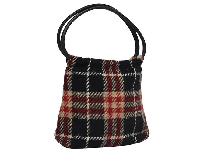 Bolsa de mão em lã xadrez Nova Burberry vermelha e preta Auth hk2273 Preto Vermelho