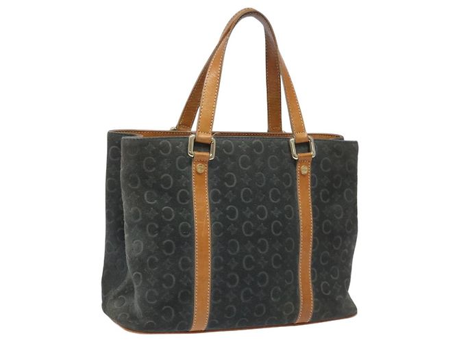 Céline Sac à main en toile Macadam CELINE C en suède gris et or Auth mr1055 Marron Doré