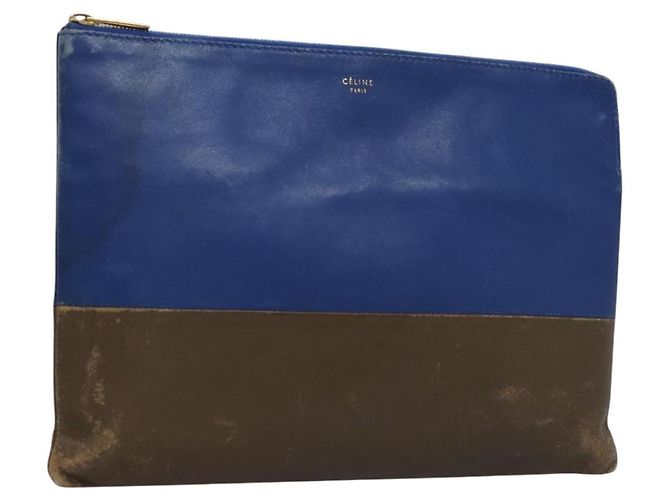 Céline Pochette in pelle blu oro Auth ti2920 D'oro