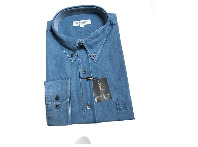 Yves Saint Laurent Hemd aus Baumwolle und Polyester Blau