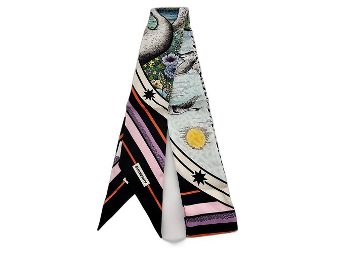 Lenço Choker Burberry de Seda Multicor