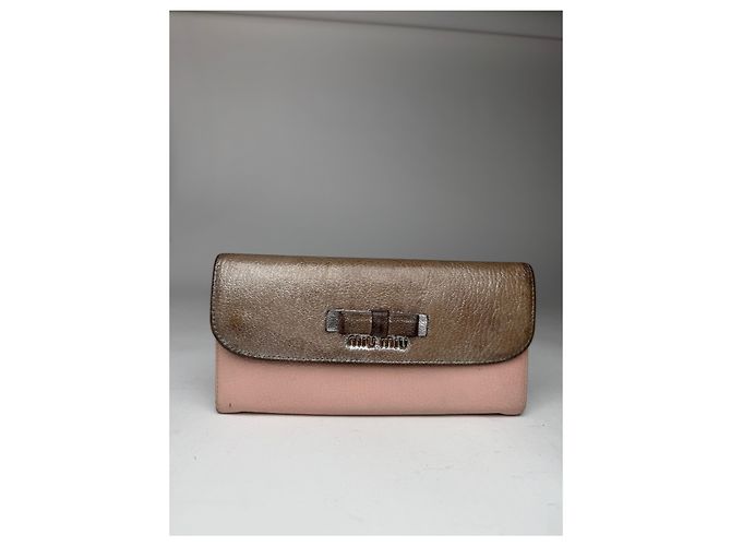 Vintage Miu Miu Leather Wallet Beige Silver Pink
