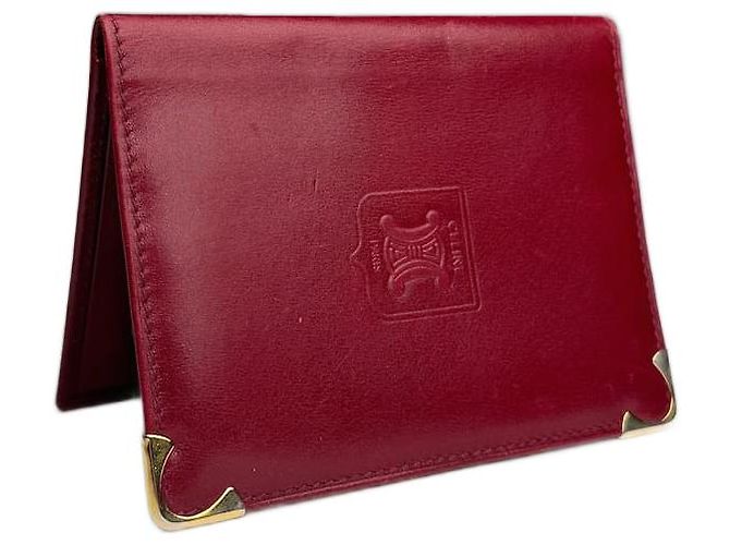 Céline Vintage Celine Paris Leather Card Holder Dark Red