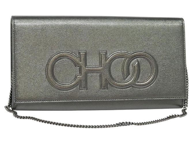 Bolsa de ombro de couro Jimmy Choo Chain Silver Auth sw147 Prata