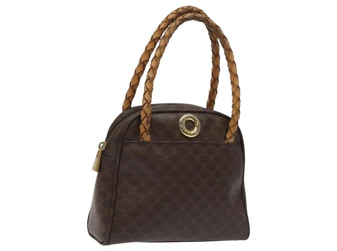 Céline Bolso de mano de lona Macadam CELINE en cuero PVC marrón Auth EC224 Castaño
